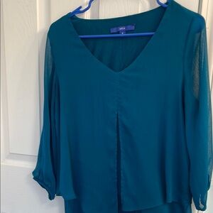 Apt. 9 Blue Blouse with 3/4 Sleeves and Asymmetrical Style